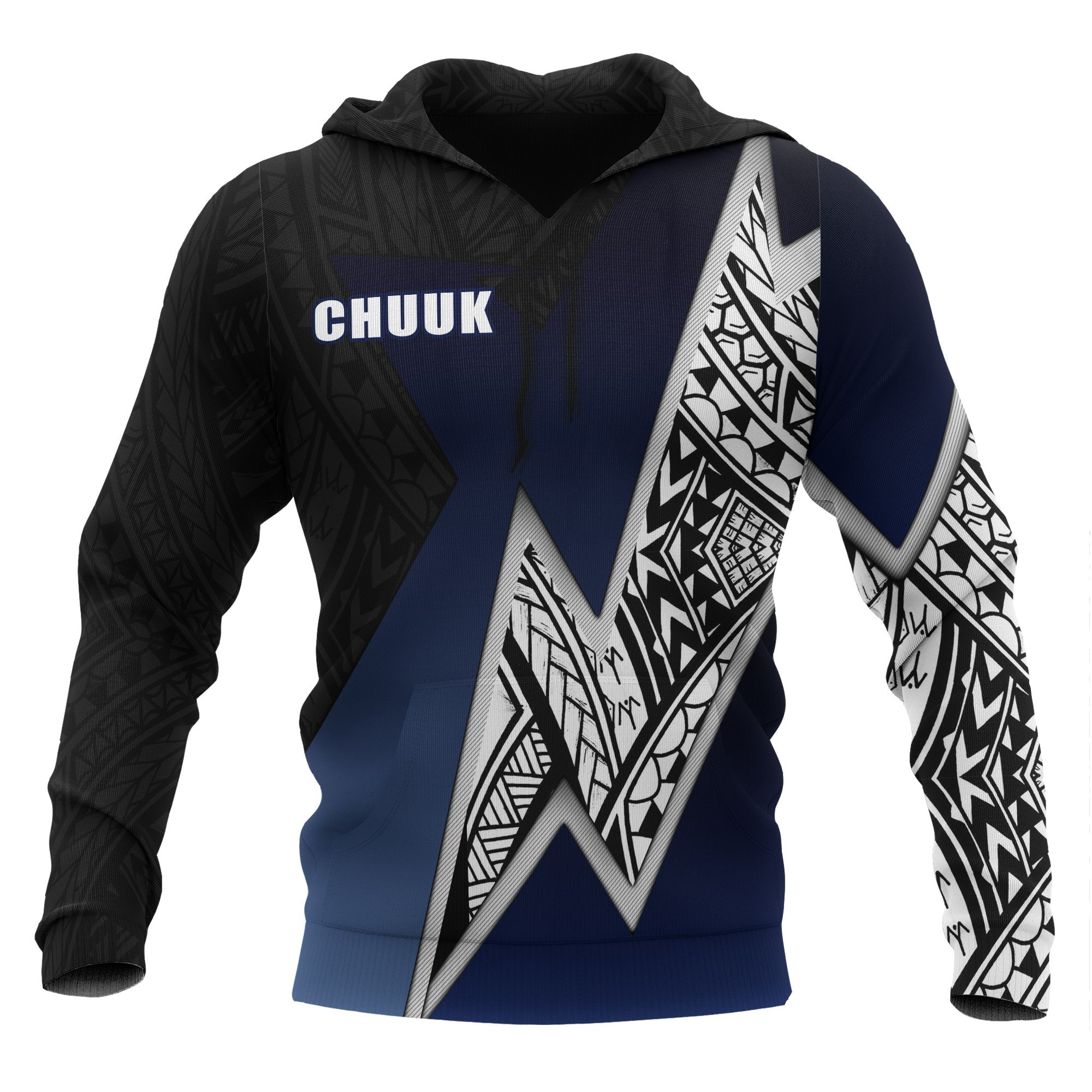 Chuuk Micronesian Hoodie White Lighting Piece Unisex BLACK - Polynesian Pride