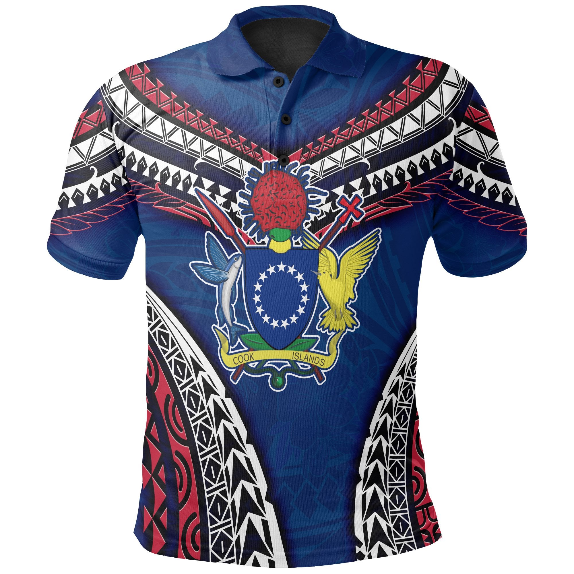 Cook Islands Polo Shirt Warrior Style Polynesia Pattern Unisex Blue - Polynesian Pride