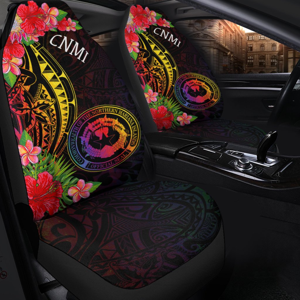 Northern Mariana Islands Car Seat Cover - Tropical Hippie Style Universal Fit Black - Polynesian Pride