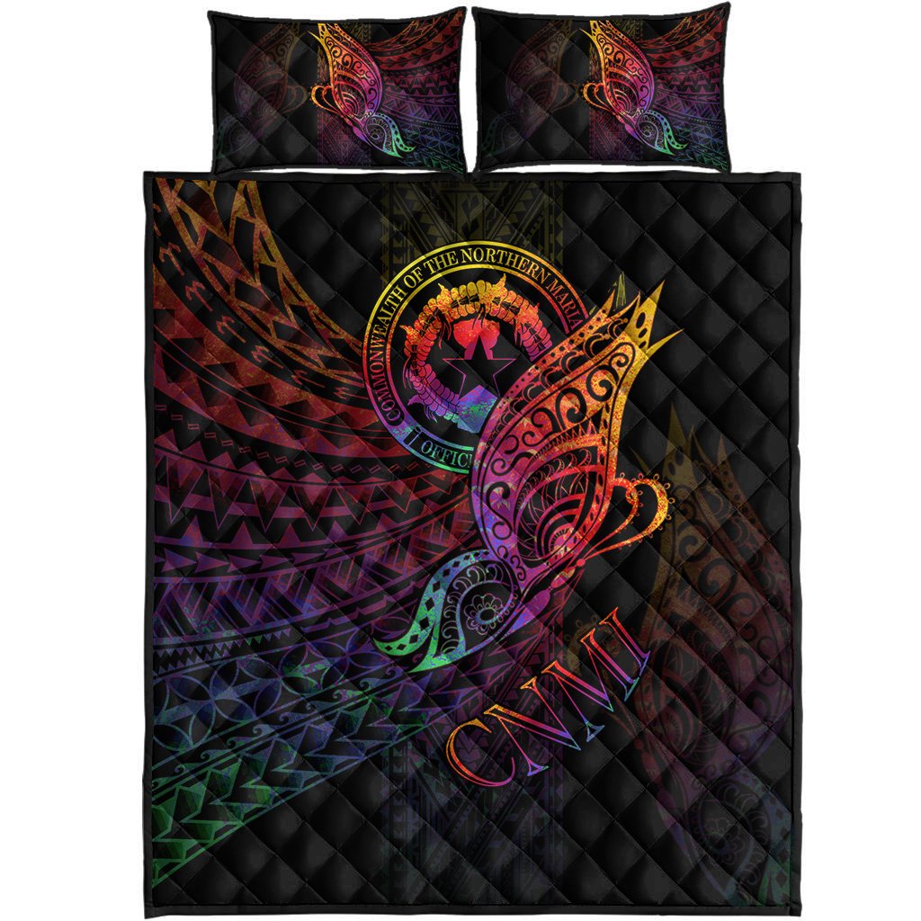 Northern Mariana Islands Quilt Bed Set - Butterfly Polynesian Style - Polynesian Pride