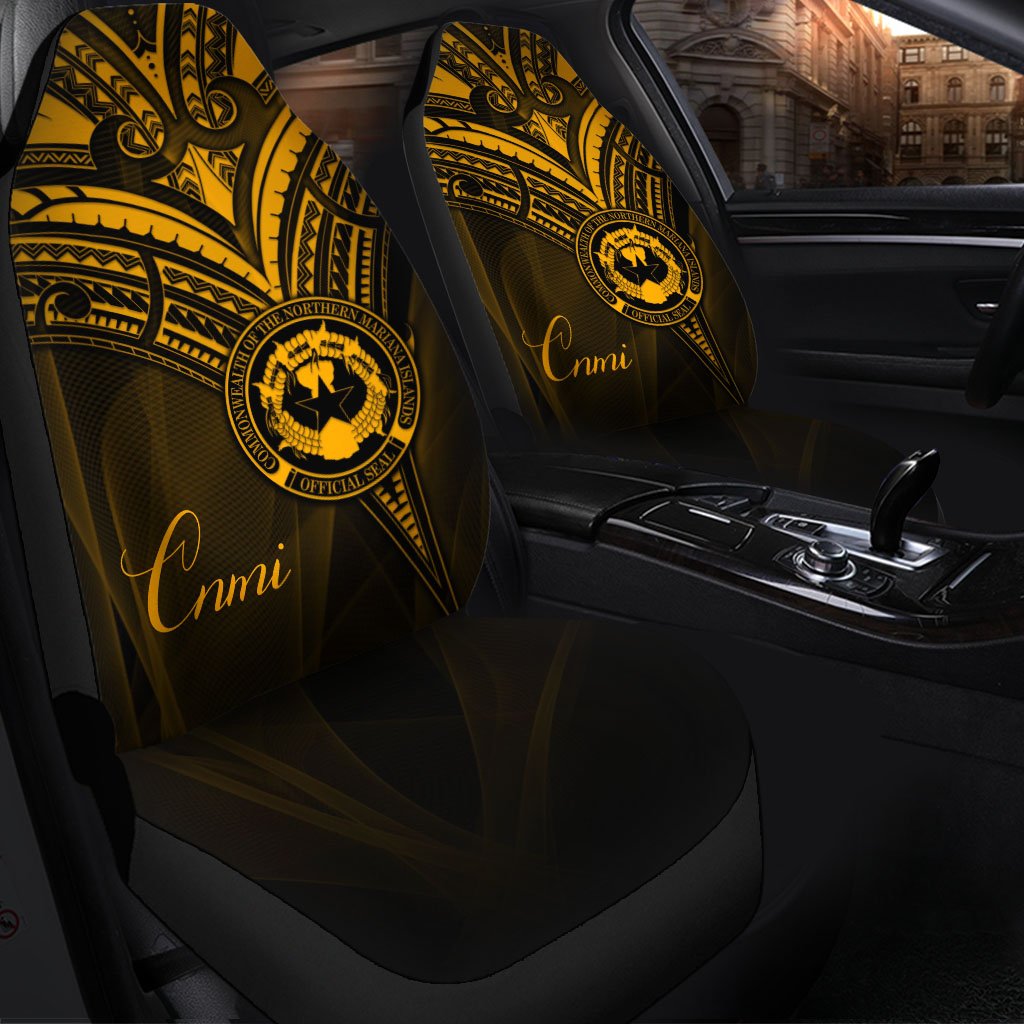 Northern Mariana Islands Car Seat Cover - Gold Color Cross Style Universal Fit Black - Polynesian Pride