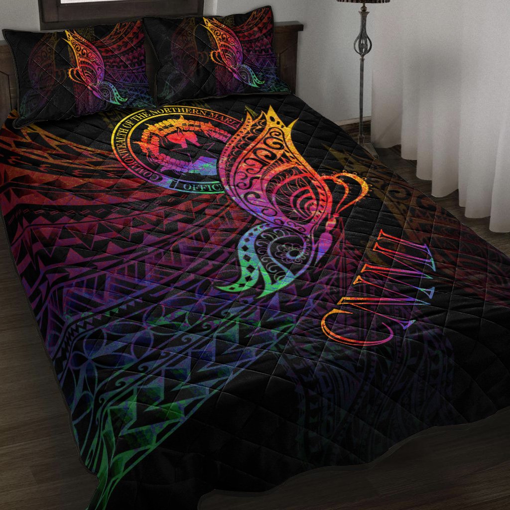 Northern Mariana Islands Quilt Bed Set - Butterfly Polynesian Style Black - Polynesian Pride