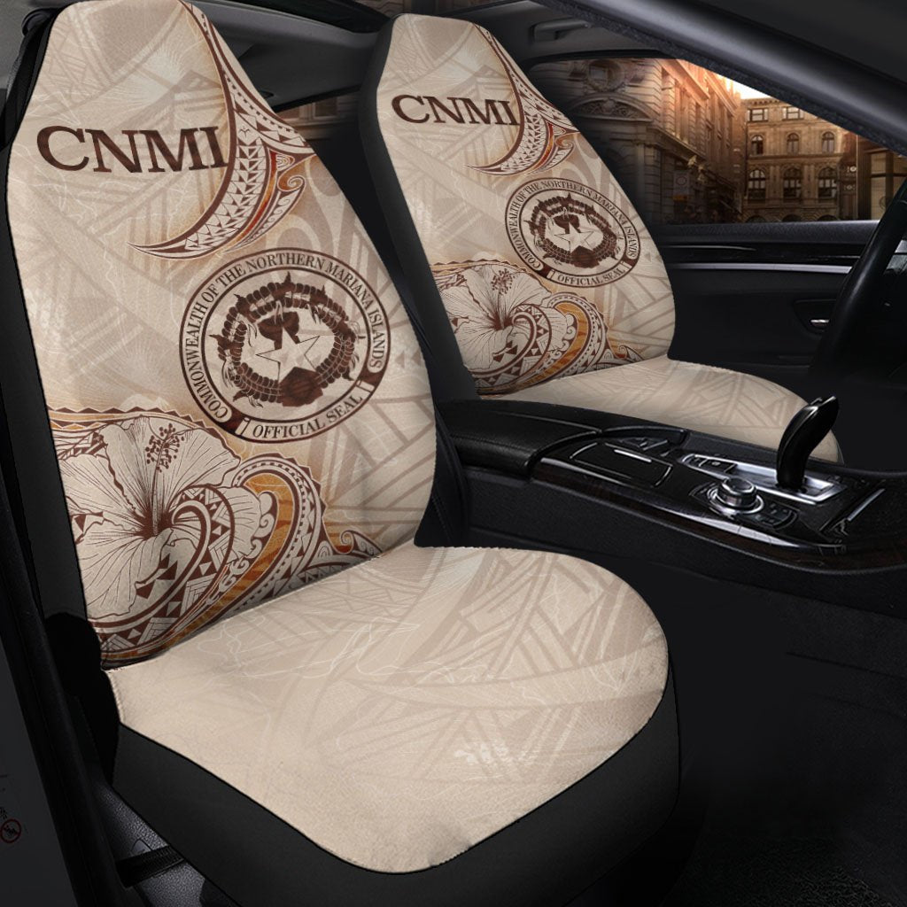Northern Mariana Islands Car Seat Cover - Hibiscus Flowers Vintage Style Universal Fit Art - Polynesian Pride