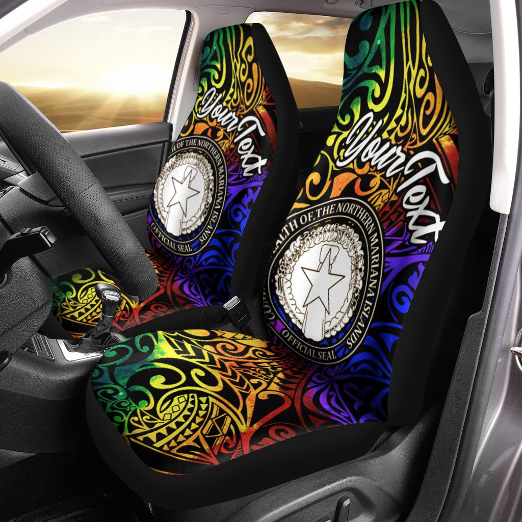 Northern Mariana Islands Custom Personalised Car Seat Covers - Rainbow Polynesian Pattern Universal Fit Rainbow - Polynesian Pride
