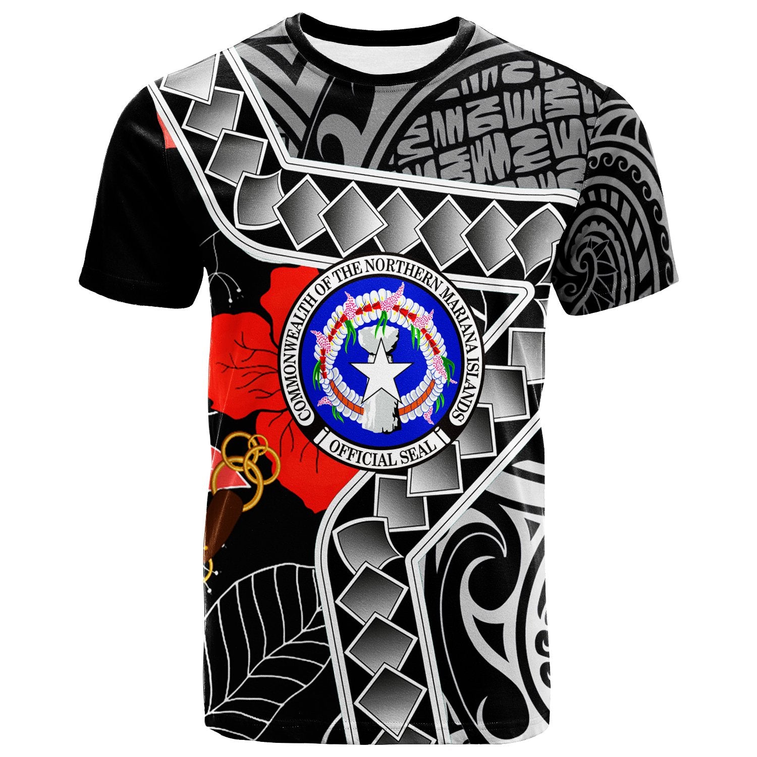 Northern Mariana Islands T Shirt Hibiscus Ft Polynesian Pattern Unisex Black - Polynesian Pride