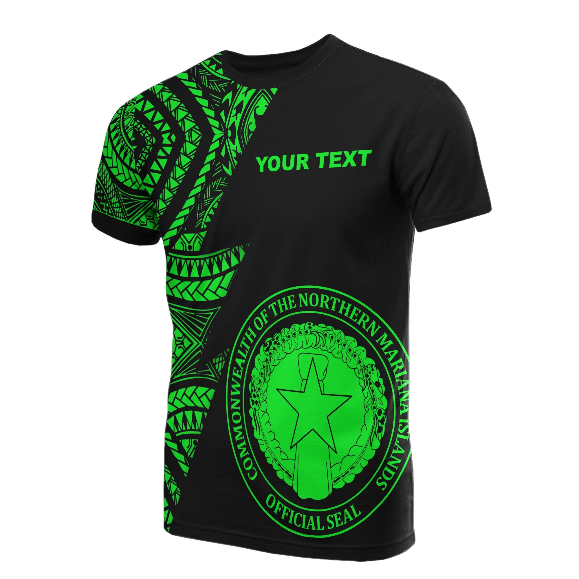 Northern Mariana Islands Custom Personalised T-Shirt - Micronesian Pattern Green Style