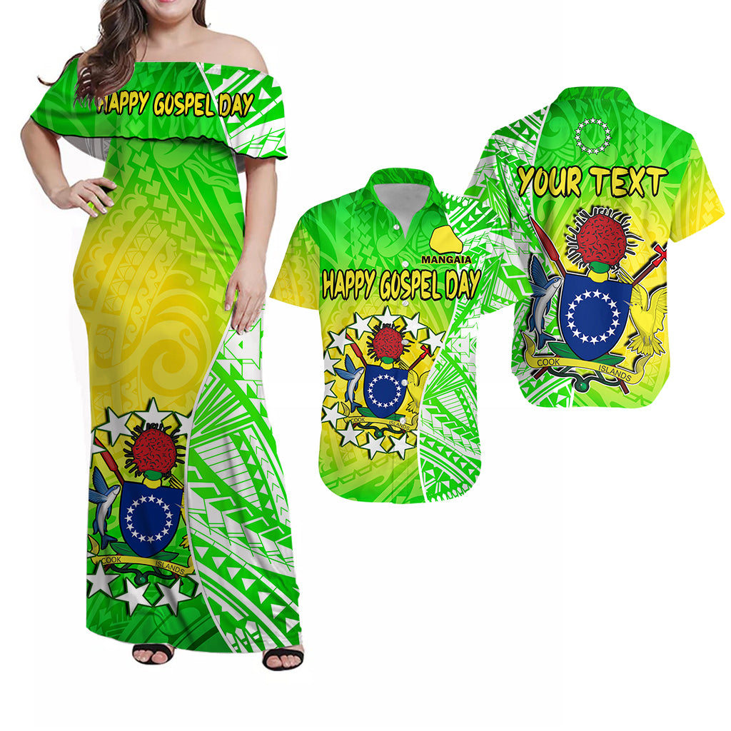 Custom Cook Islands Matching Dress and Hawaiian Shirt Happy Mangaia Gospel Day with Polynesian Pattern LT14 Green - Polynesian Pride