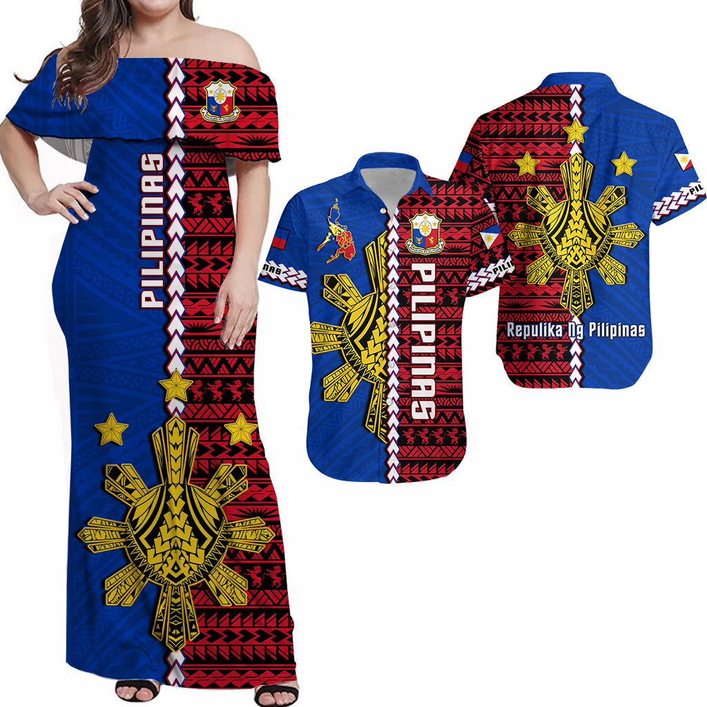 Philippines Matching Dress and Hawaiian Shirt Pilipinas Sun Mix Polynesian Pattern LT14 Red - Polynesian Pride