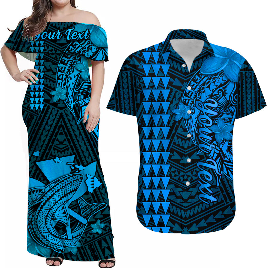Custom Hawaii Matching Hawaiian Shirt and Dress Kakau Kanaka Maoli Combine Polynesian Shark Ver.03 LT14 Blue - Polynesian Pride