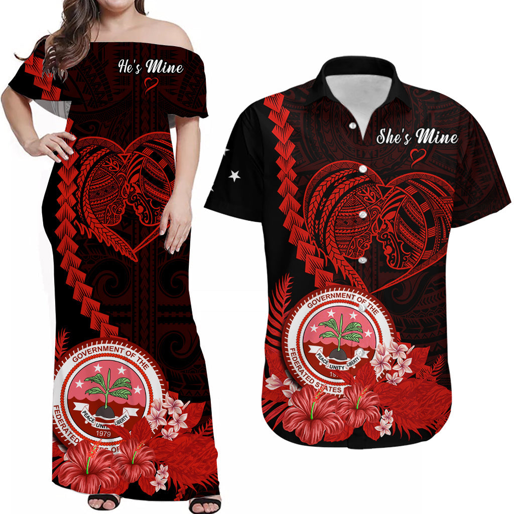 Custom Valentine Federated States of Micronesia Matching Hawaiian Shirt and Dress Heart Love Tropical Flowers Red LT14 Red - Polynesian Pride