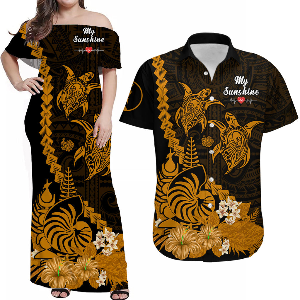 Custom New Caledonia Valentine Couple Matching Dress and Hawaiian Shirt My Sunshine Polynesia Turtle Gold LT14 Gold - Polynesian Pride