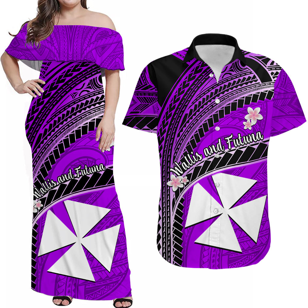 Custom Wallis And Futuna Matching Dress and Hawaiian Shirt Plumeria Flowers with Purple Polynesian Pattern LT14 Purple - Polynesian Pride