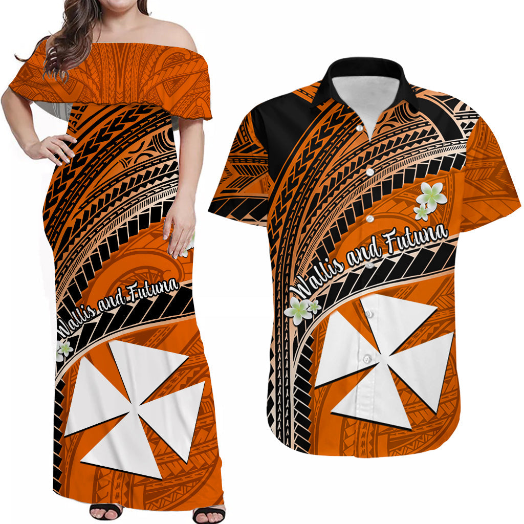 Custom Wallis And Futuna Matching Dress and Hawaiian Shirt Plumeria Flowers with Orange Polynesian Pattern LT14 Orange - Polynesian Pride