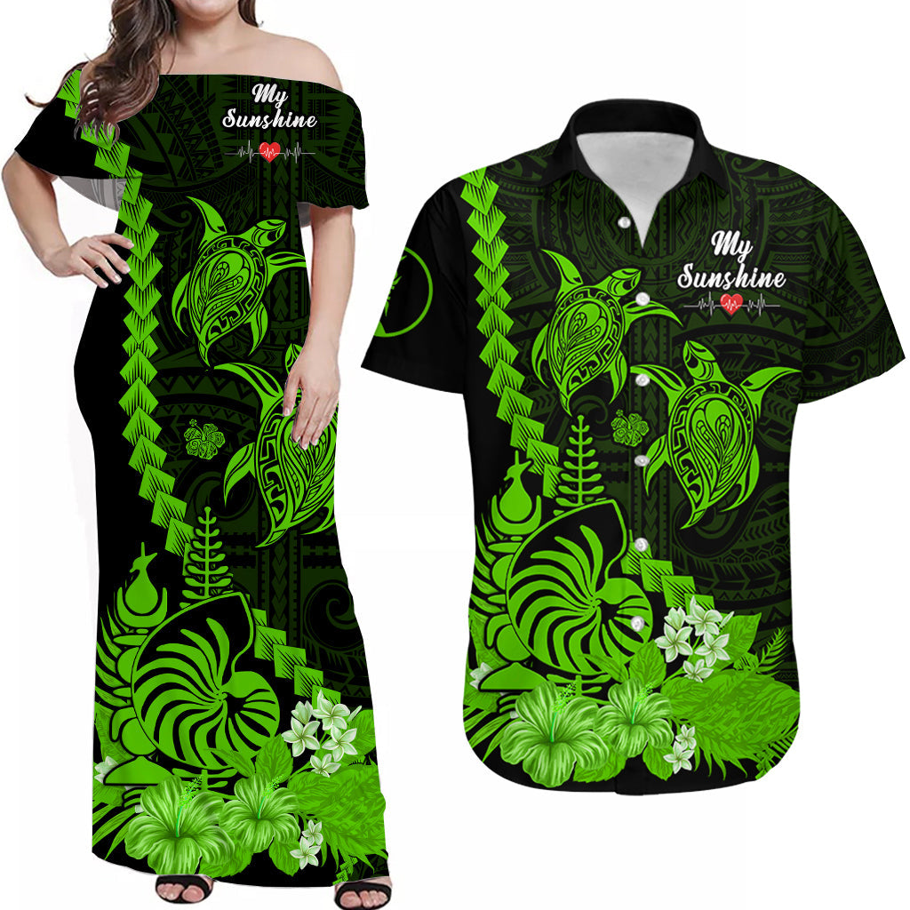 Custom New Caledonia Valentine Couple Matching Dress and Hawaiian Shirt My Sunshine Polynesia Turtle Green LT14 Green - Polynesian Pride