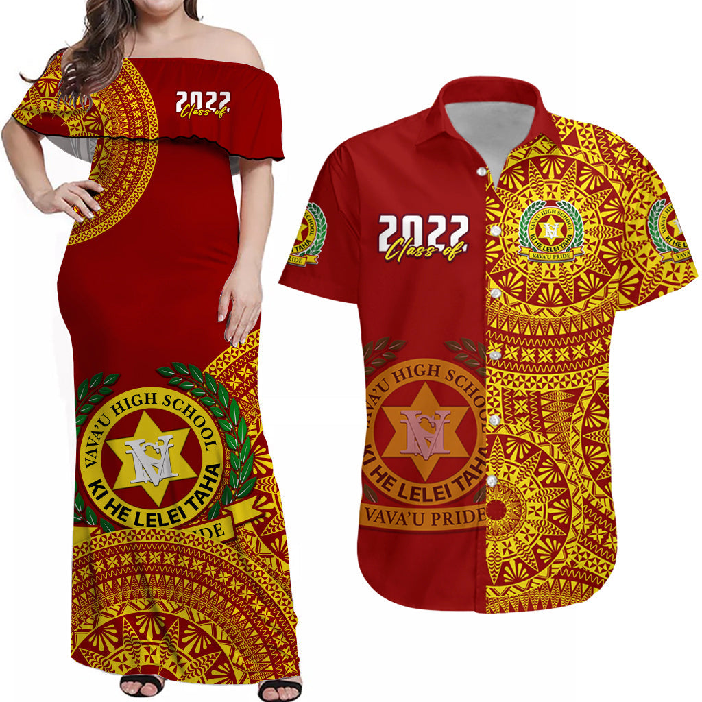(Custom Text And Number) Tonga Vavau High School Matching Dress and Hawaiian Shirt Class Of Year Tongan Ngatu Pattern LT14 Red - Polynesian Pride