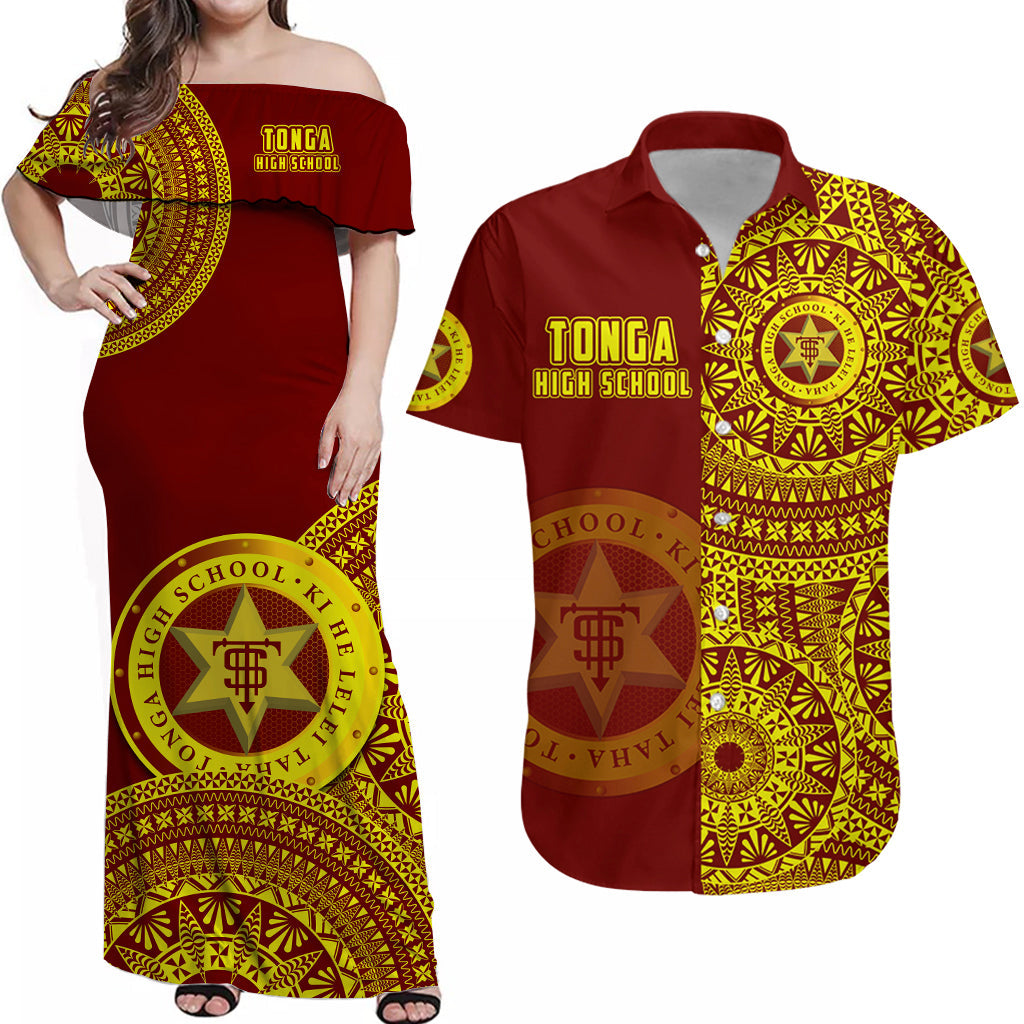 Custom Tonga High School Matching Dress and Hawaiian Shirt Tongan Ngatu Pattern LT14 Red - Polynesian Pride