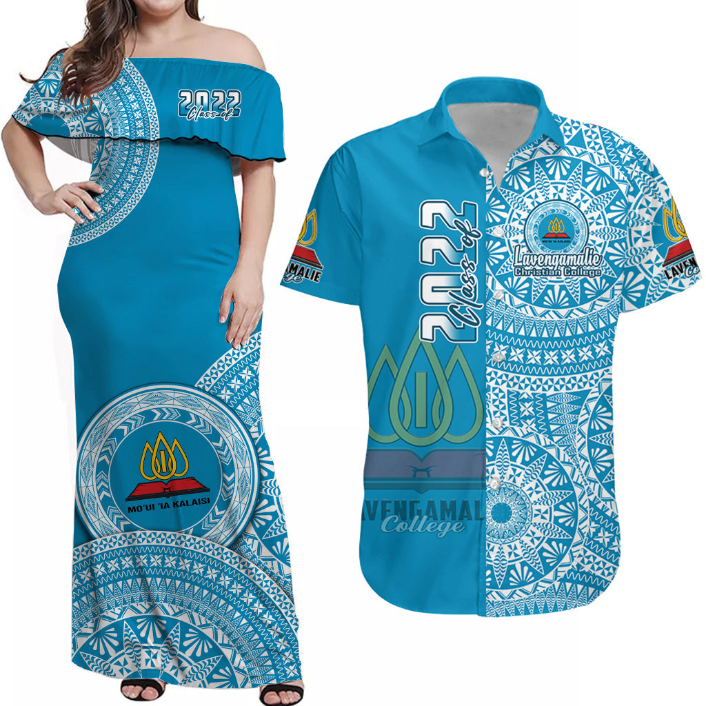 Custom Tonga Polynesian Matching Hawaiian Shirt and Dress Lavengamalie College with Ngatu Pattern Class Of Year LT14 Blue - Polynesian Pride
