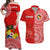 (Custom Text And Number) Tonga Matching Dress and Hawaiian Shirt Tongan Coat Of Arms Ngatu Pattern LT14 Red - Polynesian Pride