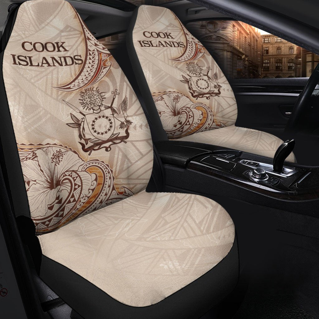 Cook Islands Car Seat Cover - Hibiscus Flowers Vintage Style Universal Fit Art - Polynesian Pride