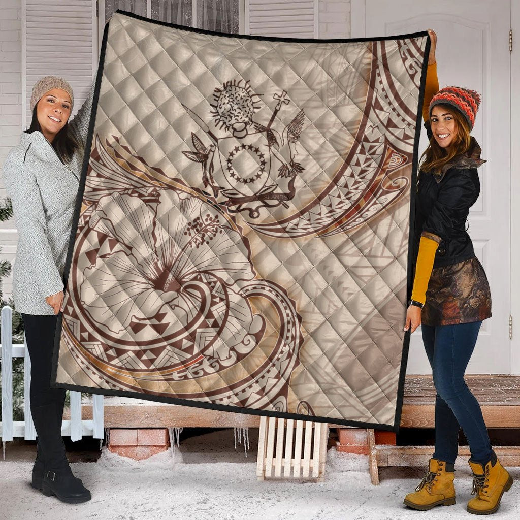 Cook Islands Premium Quilt - Hibiscus Flowers Vintage Style - Polynesian Pride