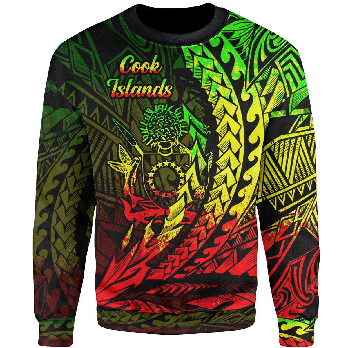 Cook Islands Sweatshirt - Wings Style Reggae Color Unisex Black - Polynesian Pride
