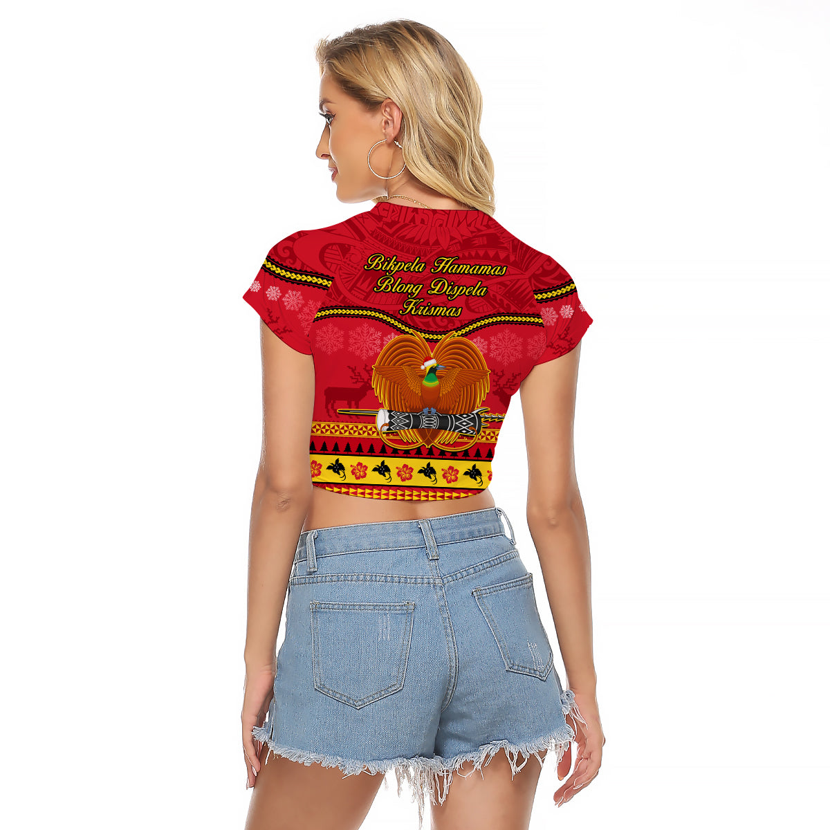 Papua New Guinea Christmas Raglan Cropped T Shirt Bird Of Paradise Bikpela Hamamas Blong Dispela Krismas LT14 - Polynesian Pride
