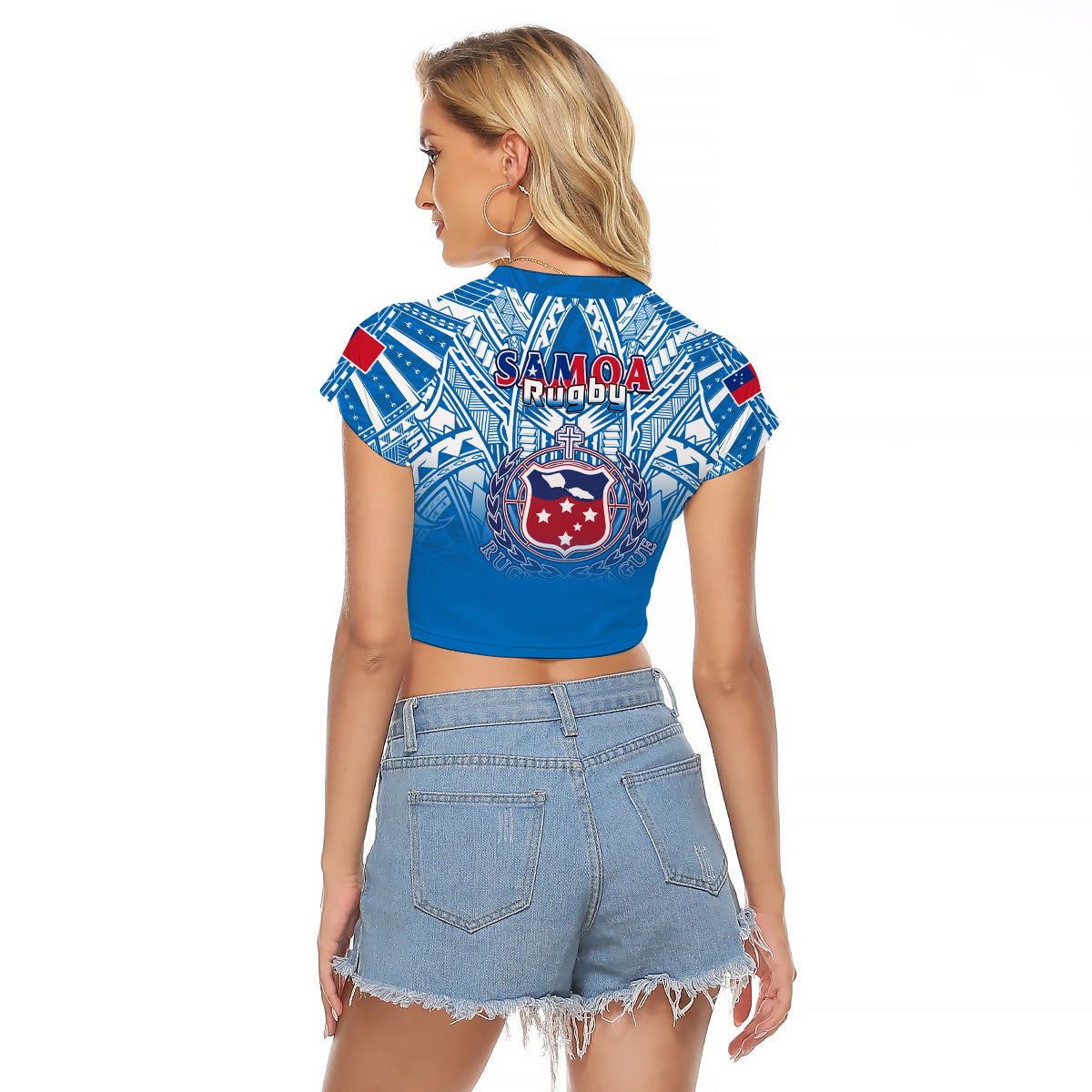 Samoa Rugby Raglan Cropped T Shirt Toa Samoa Polynesian Pacific Blue Version LT14 - Polynesian Pride