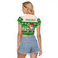 (Custom Personalised) Hawaii Mele Kalikimaka Raglan Cropped T Shirt Dabbing Santa Green Merry Christmas LT14 - Polynesian Pride