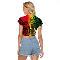 (Custom Personalised) Vanuatu Raglan Cropped T Shirt Luganville Polynesian Reggae Coat Of Arms LT14 - Polynesian Pride