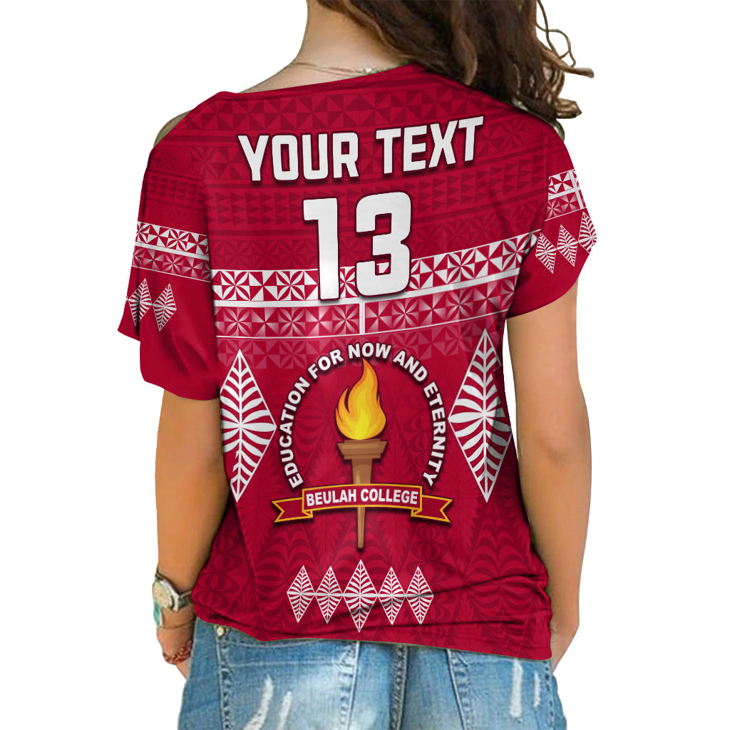 (Custom Text and Number) Beulah College Cross Shoulder Shirt Ngatu Pattern Tonga LT13 - Polynesian Pride