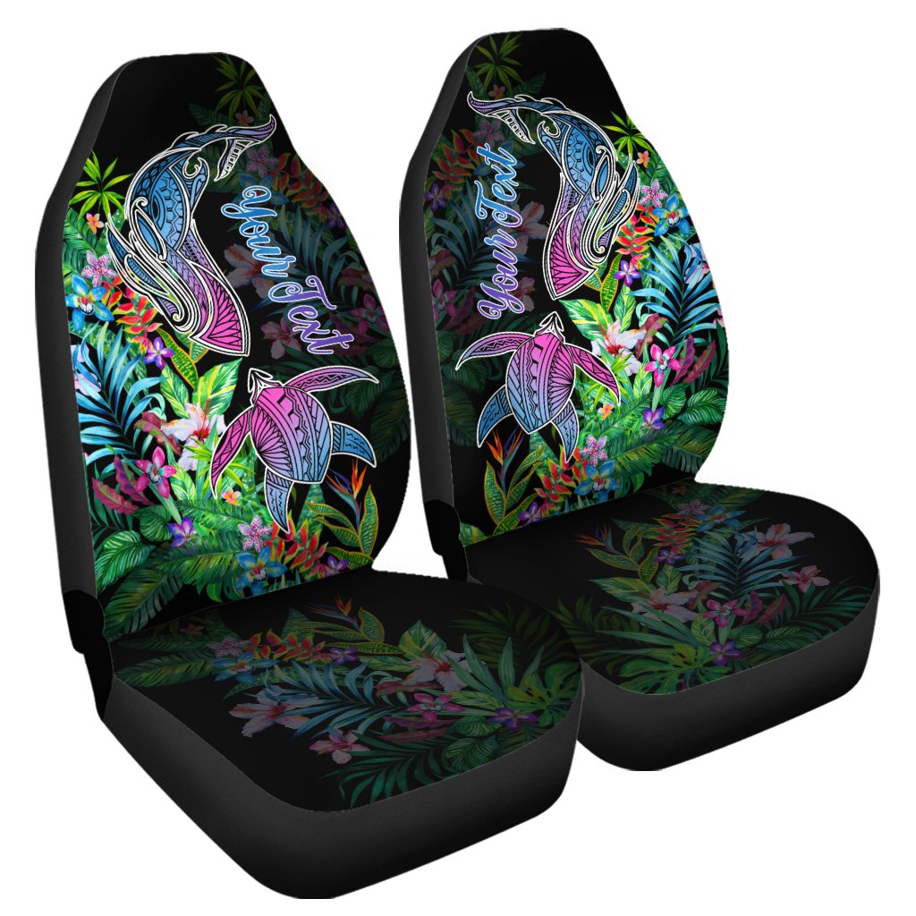 (Personalized) Hawaii Shark Turtle Tropical Polynesian Car Seat Covers - Happy Style - AH Universal Fit Black - Polynesian Pride