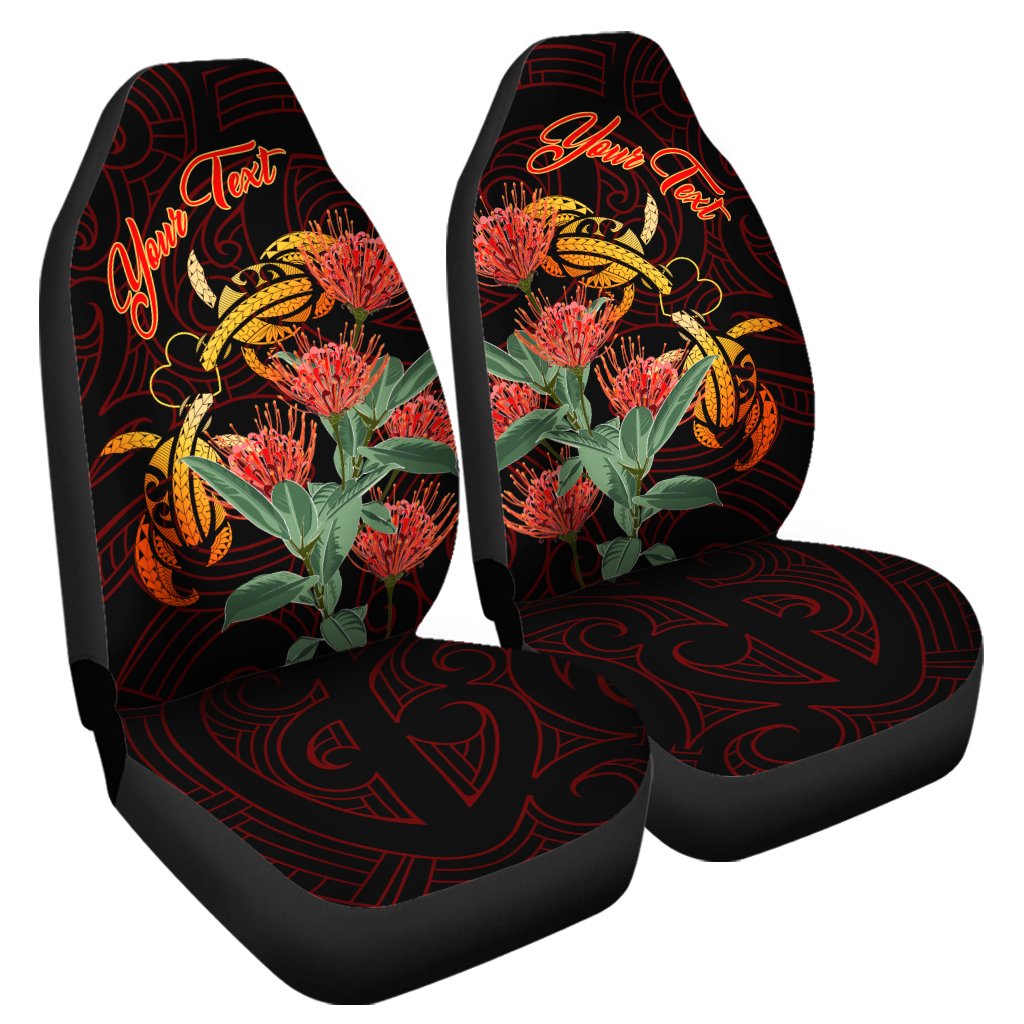(Personalized) Hawaii Turtle Lehua Flower Polynesian Car Seat Covers - Lehua Style - AH Universal Fit Black - Polynesian Pride