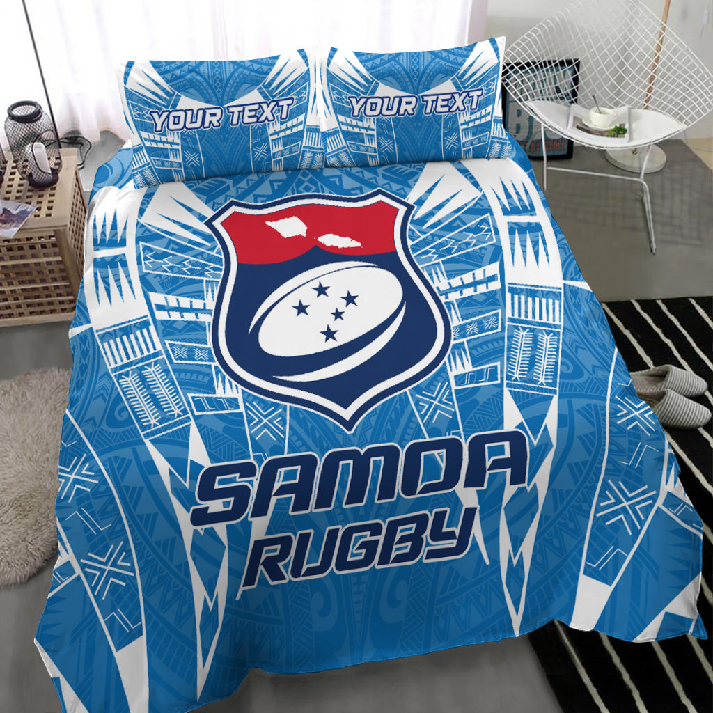 (Custom Personalised) Samoa Rugby Toa Samoa Blue Style Bedding Set - LT2 BLUE - Polynesian Pride