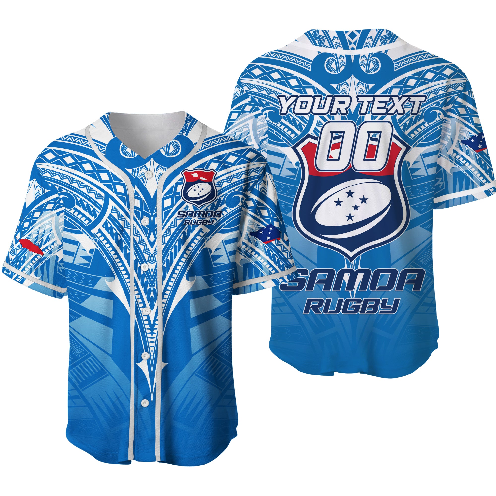 (Custom Personalised) Samoa Rugby Toa Samoa Blue Style Baseball Jersey - LT2 BLUE - Polynesian Pride