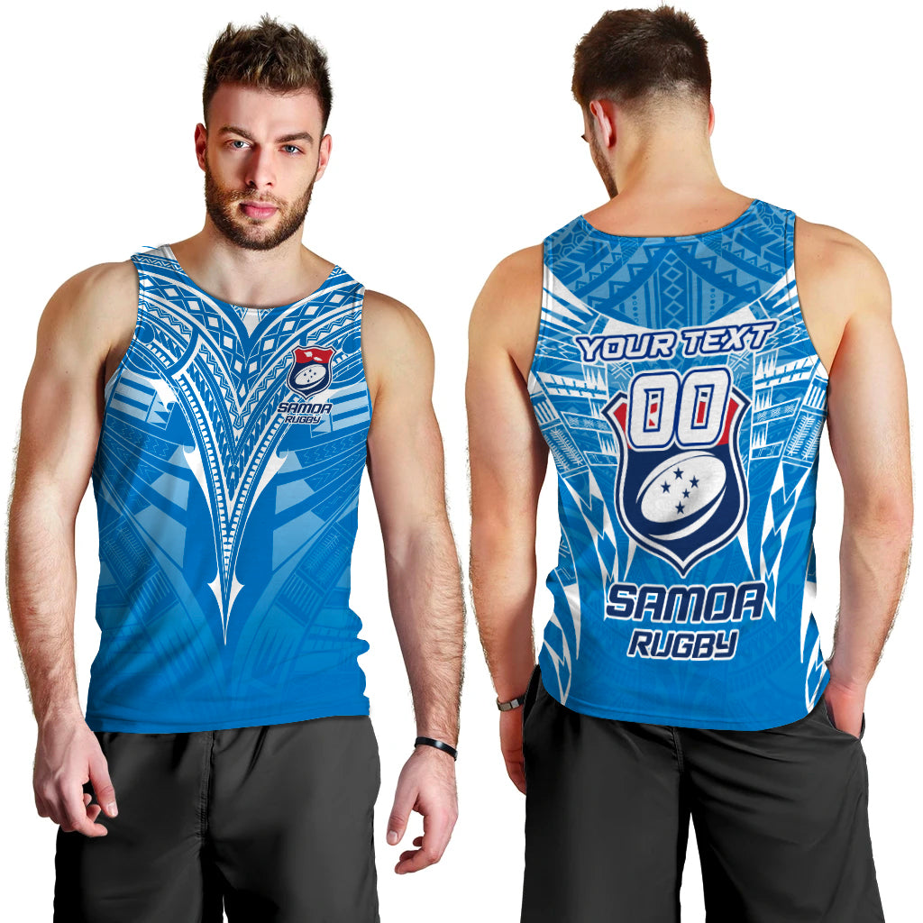 (Custom Personalised) Samoa Rugby Toa Samoa Blue Style Men Tank Top - LT2 BLUE - Polynesian Pride