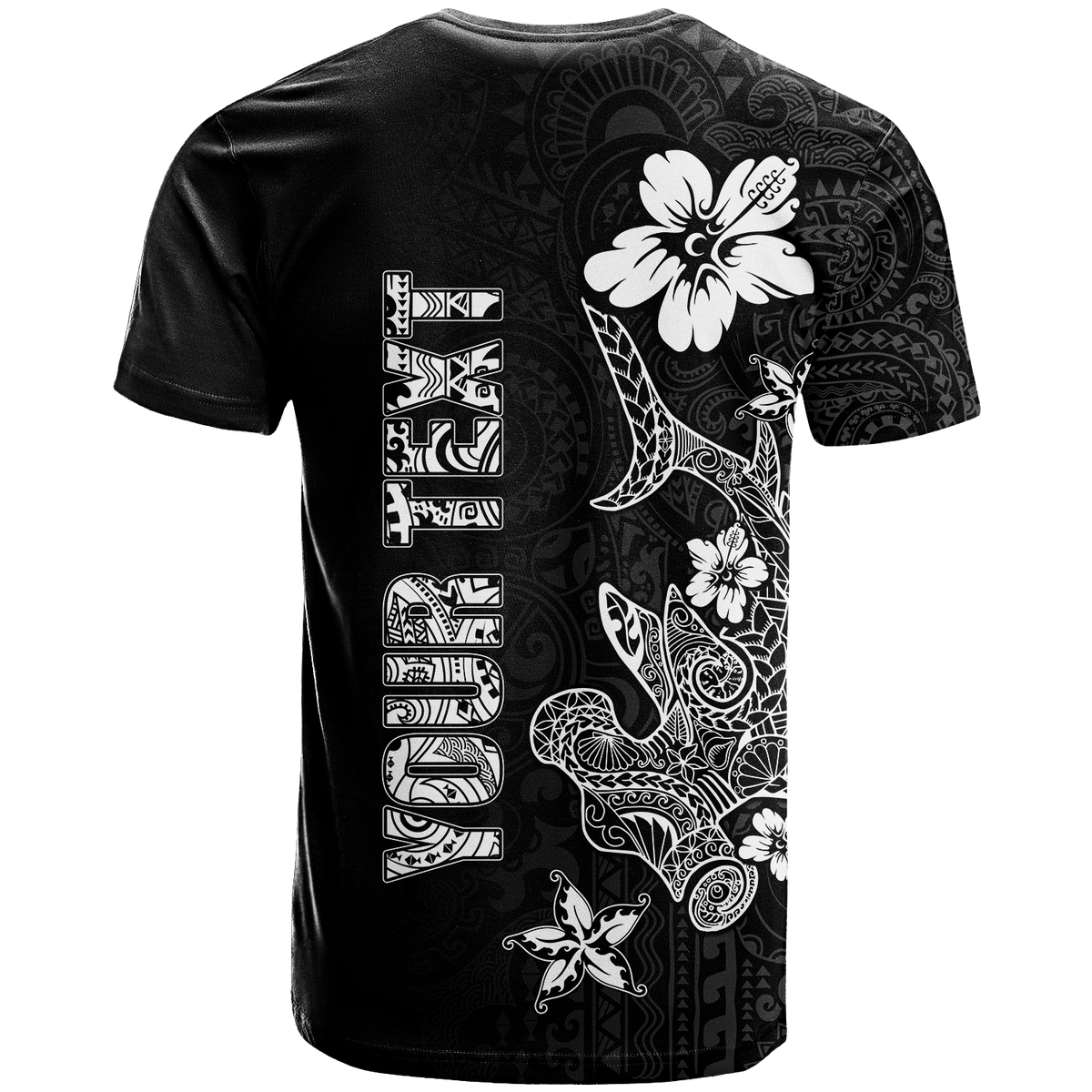 Custom Hawaii Hammerhead Shark Hibiscus Hawaii Pattern T Shirt LT2 BLACK - Polynesian Pride
