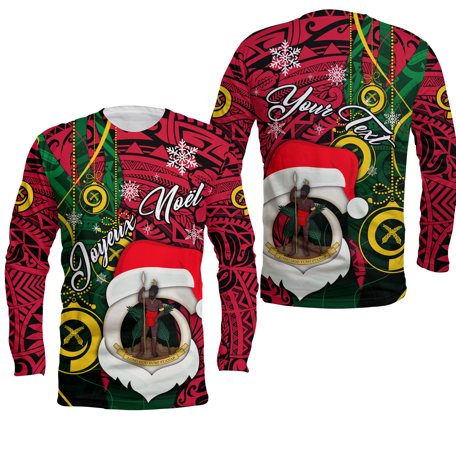 ( Custom Personalised) Vanuatu Christmas - Joyeux Nol Santas God Yumi Long Sleeve Shirt - LT2 Unisex PURPLE - Polynesian Pride