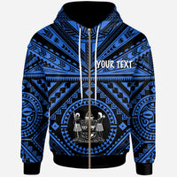 Fiji Custom Zip up Hoodie Fiji Seal With Polynesian Tattoo Style (Blue) Unisex Blue - Polynesian Pride