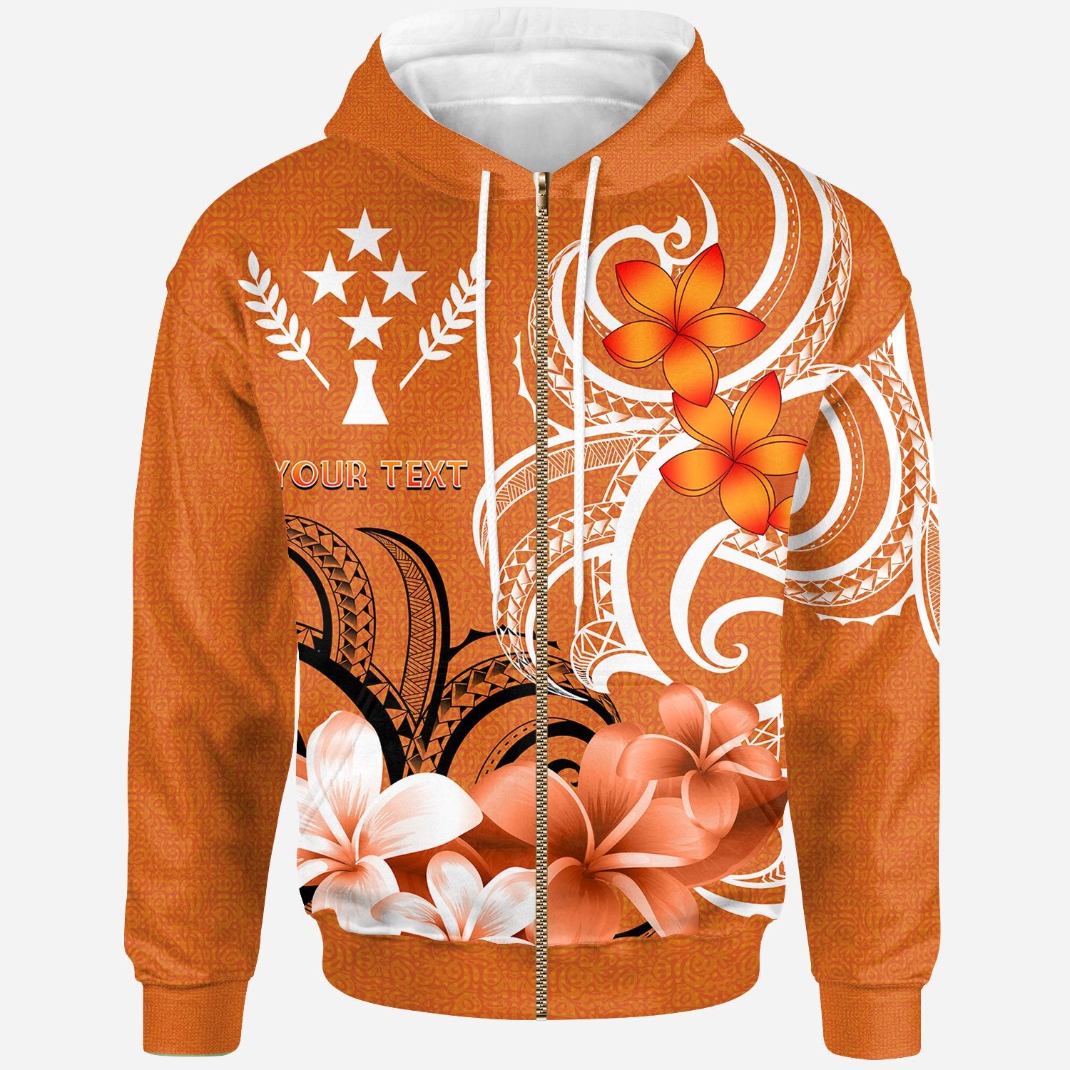 Custom Kosrae Custom Zip up Hoodie Kosrae Spirit Unisex Orange - Polynesian Pride