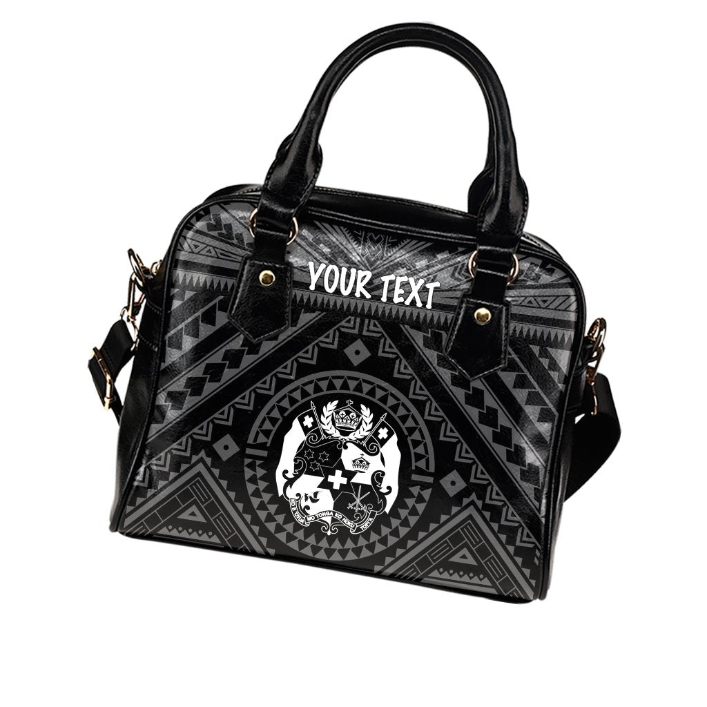 Tonga Personalised Shoulder Handbag - Tonga Seal With Polynesian Tattoo Style (Black) - Polynesian Pride