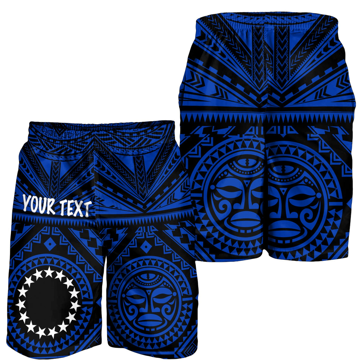 Cook Island Personalised Men's Short - Seal With Polynesian Tattoo Style ( Blue) - Polynesian Pride