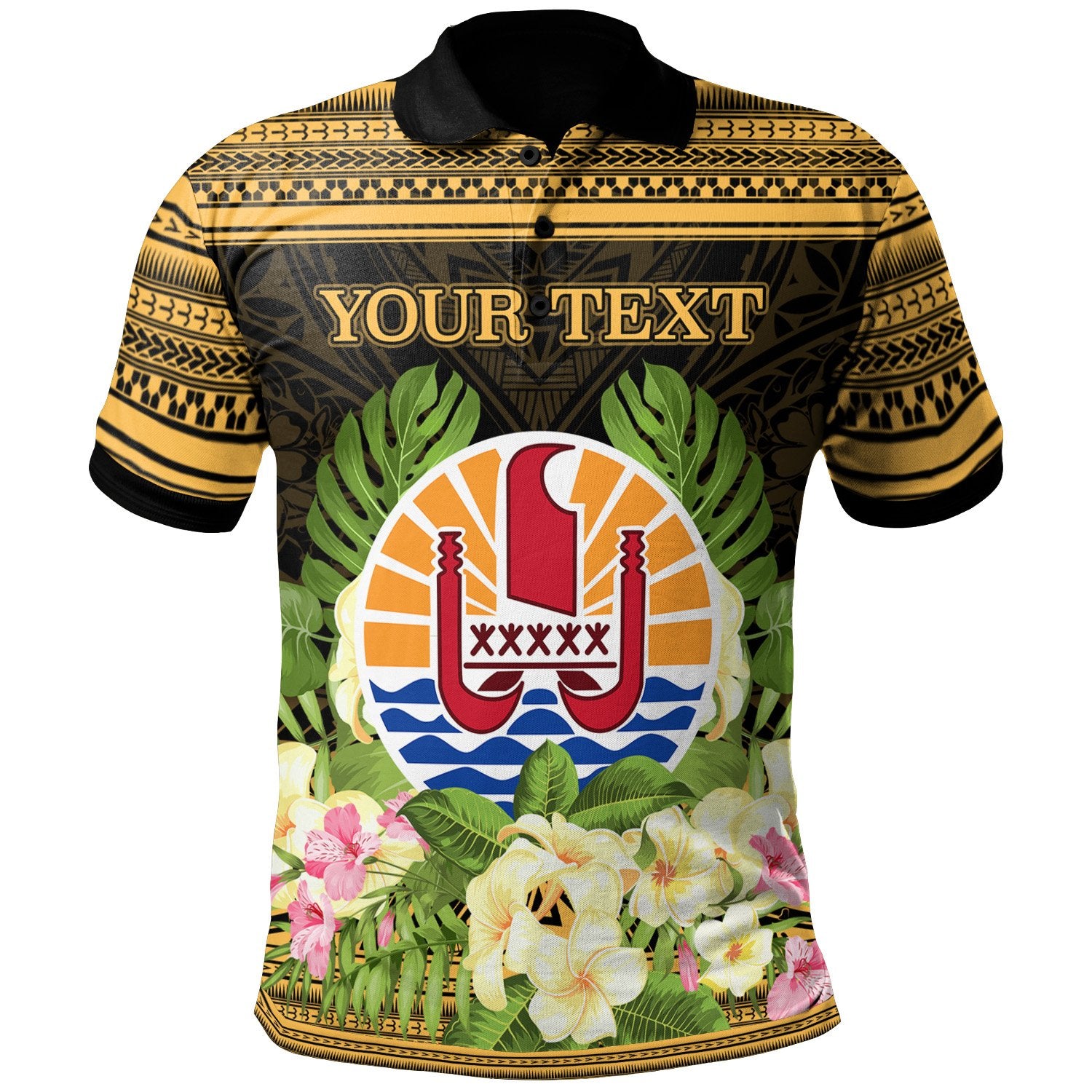 French Polynesia Tahiti Polo Shirt Custom Tahiti Of Seal Tropical Flowers Style Unisex Black - Polynesian Pride