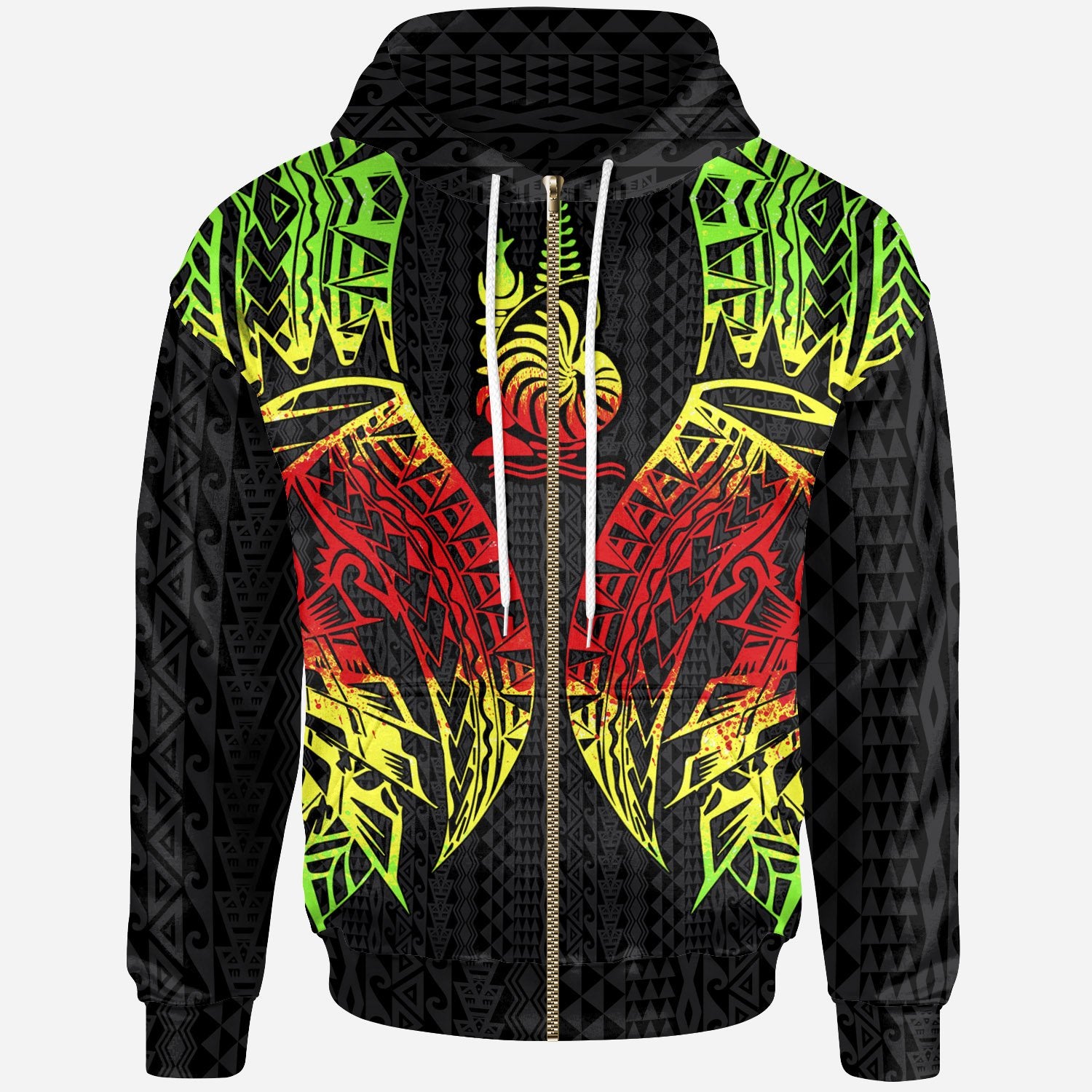 New Caledonia Zip up Hoodie Polynesian Lion Head Reggae Style Unisex Reggae - Polynesian Pride
