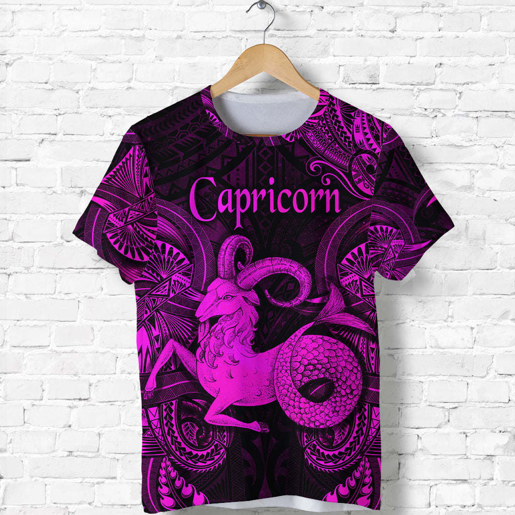 Custom Capricorn Zodiac Polynesian T Shirt Unique Style Pink LT8 - Polynesian Pride