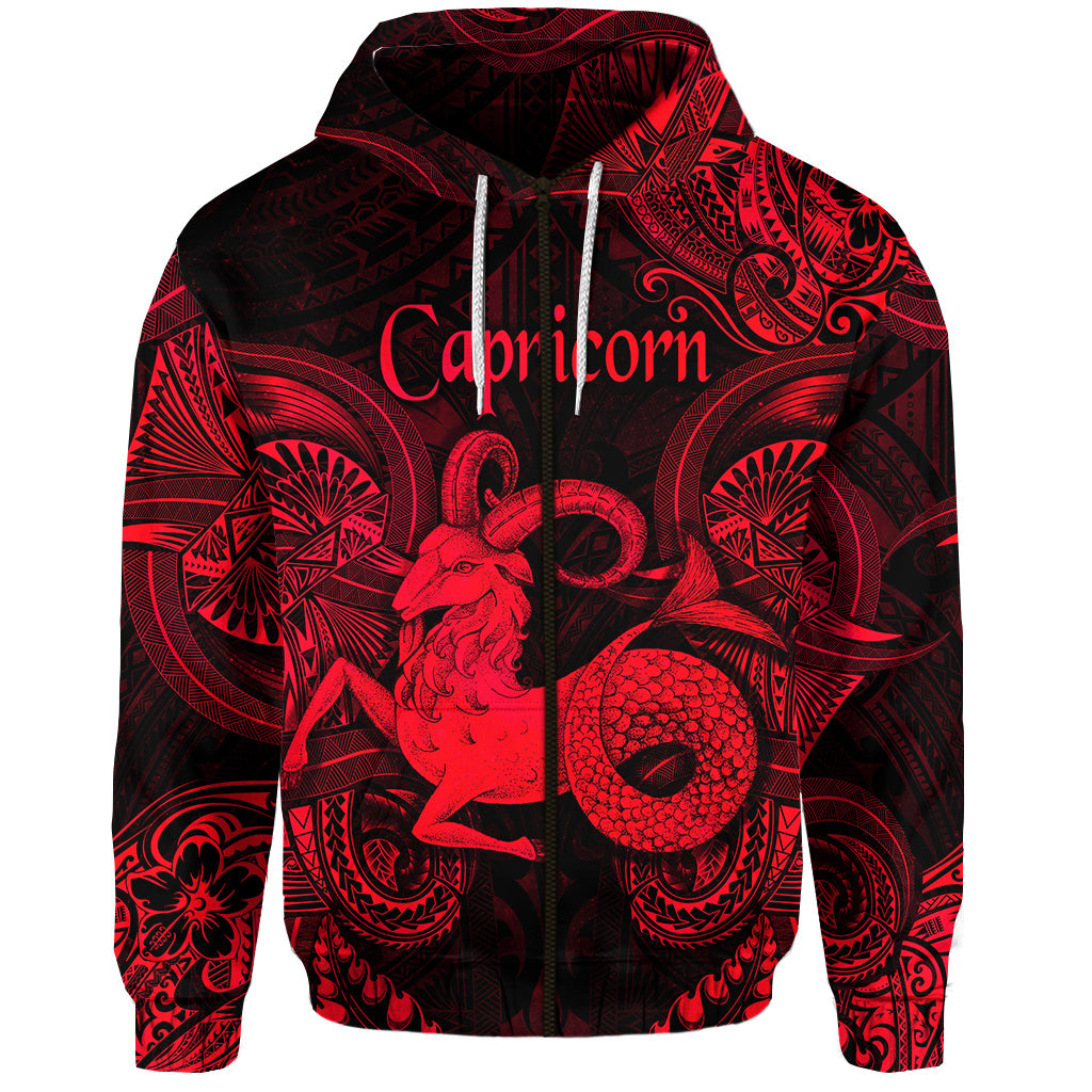 Capricorn Zodiac Polynesian Zip Hoodie Unique Style Red LT8 - Polynesian Pride