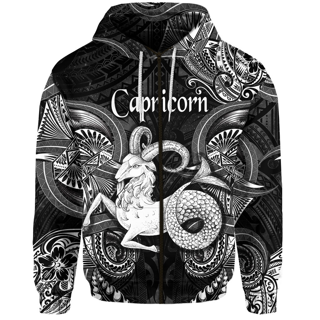 Custom Capricorn Zodiac Polynesian Zip Hoodie Unique Style Black LT8 - Polynesian Pride