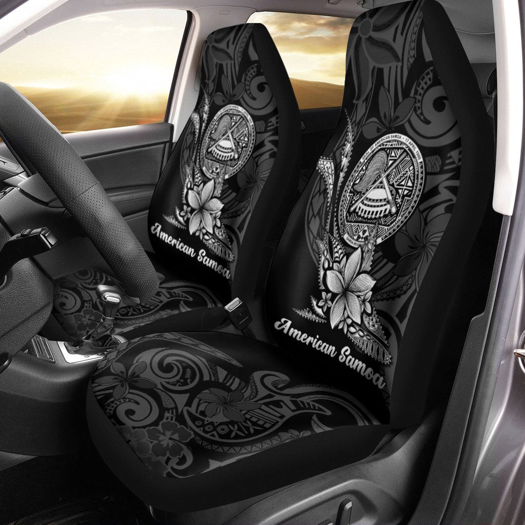 American Samoa Car Seat Cover - Fish With Plumeria Flowers Style Universal Fit Black - Polynesian Pride