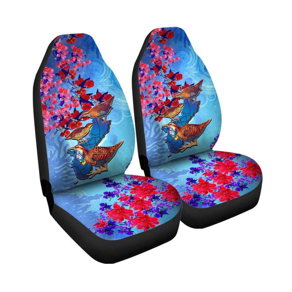Guam Car Seat Covers - KoKo Bird With Map Universal Fit Blue - Polynesian Pride