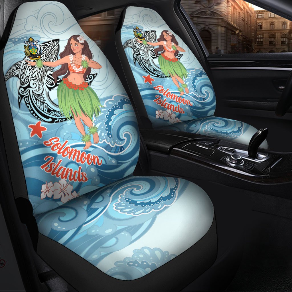Solomon Islands Car Seat Cover - Polynesian Girls With Shark Universal Fit Red - Polynesian Pride