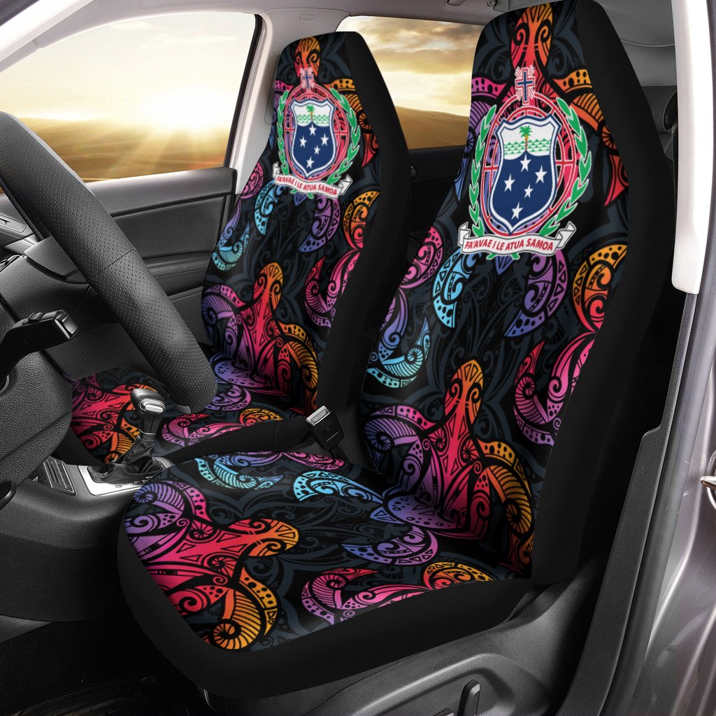 Samoa Car Seat Covers - Sea Turtle In Tribal Polynesian Style Universal Fit Black - Polynesian Pride